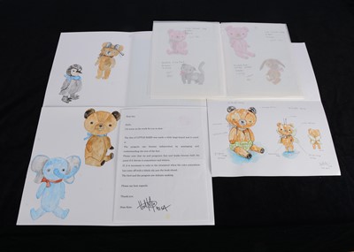 Lot 217 - Ten pencil and watercolour artist Teddy Bear and animal designs by Hisa Kato