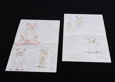 Lot 218 - Five pencil and coloured pencil artist Teddy Bear designs by Hisa Kato