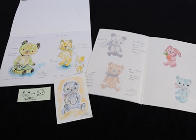 Lot 219 - Seven pencil and watercolour artist Teddy Bear and animal designs by Hisa Kato