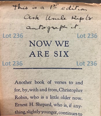Lot 229 - A 1st Edition of Winnie the Pooh by A.A. Milne signed by Ernest H. Shepard, 1926