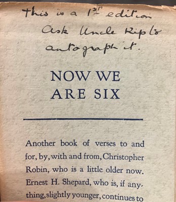 Lot 236 - A 1st Edition of Now we Are Six by A.A. Milne signed by Ernest H. Shepard, 1927