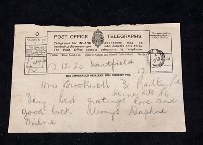 Lot 242 - 4 Post Office Telegraphs (carbon copies), sent to Olive Brockwell (Christopher Robin’s nanny) on the occasion of her marriage from the Milnes