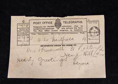 Lot 242 - 4 Post Office Telegraphs (carbon copies), sent to Olive Brockwell (Christopher Robin’s nanny) on the occasion of her marriage from the Milnes