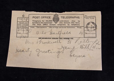 Lot 242 - 4 Post Office Telegraphs (carbon copies), sent to Olive Brockwell (Christopher Robin’s nanny) on the occasion of her marriage from the Milnes