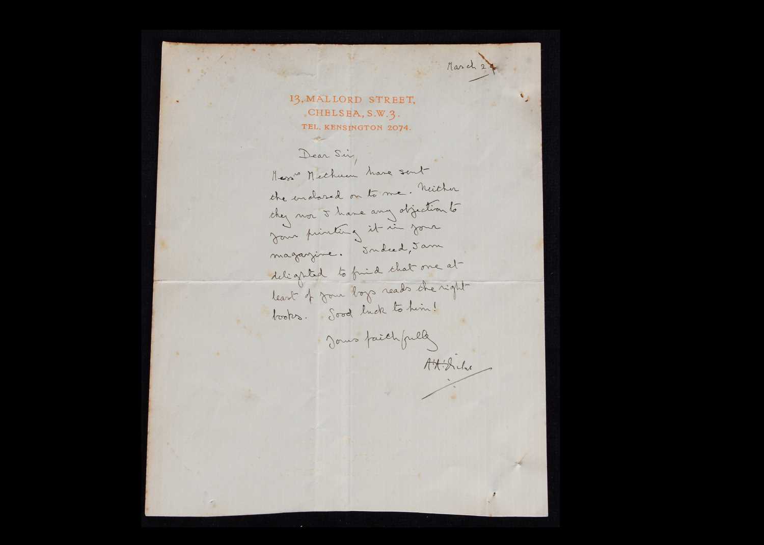 Lot 253 - An A.A. Milne autographed letter, March 1929