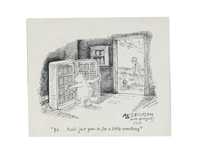 Lot 266 - An Ed McLachlan cartoon featuring Winnie the Pooh, Piglet and Christopher Robin, 1993