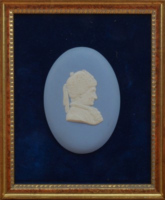 Lot 120 - A small framed Wedgwood Jasperware medallion portrait of Rousseau