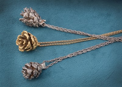 Lot 13 - Two silver pine cone pendants on silver chains