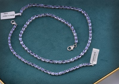 Lot 19 - A silver tanzanite necklace and bracelet set