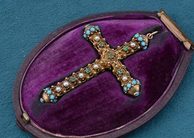 Lot 96 - A 19th Century gold and multi gem set cross pendant