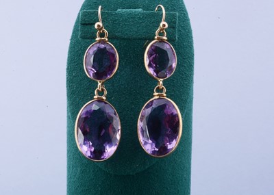 Lot 112 - A pair of amethyst drop earrings