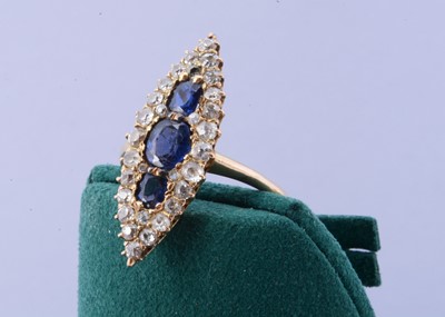 Lot 115 - A Victorian navette shaped sapphire and diamond dress ring