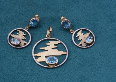 Lot 149 - A silver gilt and topaz pendant and earring set