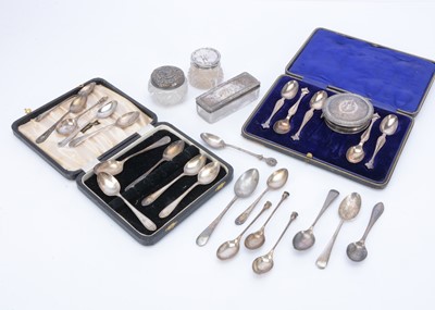 Lot 275 - A Collection of Silver and Silver Plated teaspoons ad other items.