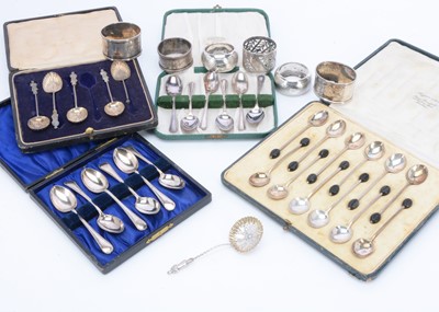 Lot 293 - A Cased Set of Twelve Silver Coffee Bean Spoons by Mappin & Webb, and other Cased Silver Spoons