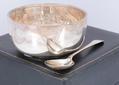 Lot 302 - A George V Cased Silver Bowl and Christening Spoon by W. N. Ltd.