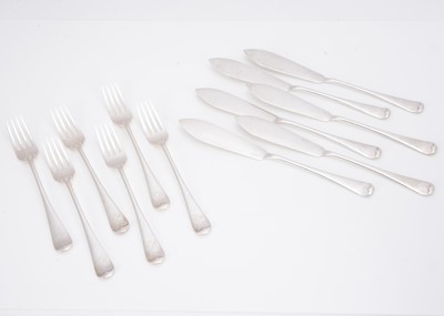 Lot 375 - A set of six George V silver fish knives and forks from Elkington & Co