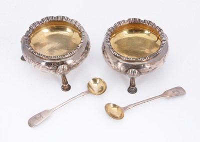 Lot 388 - A pair of Victorian silver cauldron salts and spoons