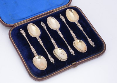 Lot 399 - A cased set of six Victorian silver Apostle style teaspoons