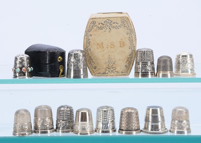 Lot 418 - 13 Silver & White Metal thimbles