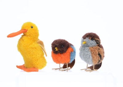 Lot 195 - Three woollen pom pom birds, possibly  by Steiff