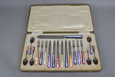 Lot 211 - A cased set of William Hutton & Son silver plated and chromed plated fruit cutlery