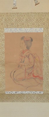 Lot 213 - A pair and a single Meiji period Japanese hanging scrolls