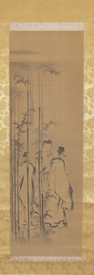 Lot 213 - A pair and a single Meiji period Japanese hanging scrolls