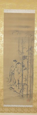 Lot 213 - A pair and a single Meiji period Japanese hanging scrolls