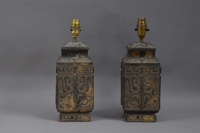 Lot 221 - A pair of 20th century bronzed and gilt table lamps