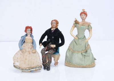 Lot 546 - Three fine hand stitched and painted dolls’ house dolls