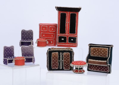 Lot 589 - Late 19th century cloth and bead dolls’ house furniture