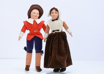 Lot 762 - A rare Norah Wellings Pilgrim Fathers couple dolls, 1930s