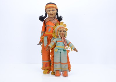 Lot 774 - Two Norah Wellings Native American Indian dolls, 1930s