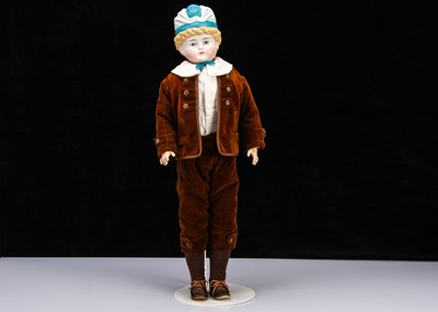 Lot 814 - A rare large Alt, Beck & Gottschalk bisque shoulder head boy doll with moulded hat