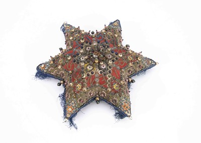 Lot 843 - A late 19th century unusual star shaped felt and pinned bead pin cushion