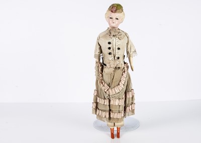 Lot 897 - A 19th century German wax over composition lady doll with moulded hat