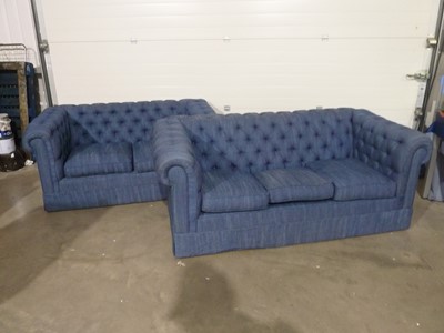 Lot 349 - Two blue upholstered Chesterfield style sofas