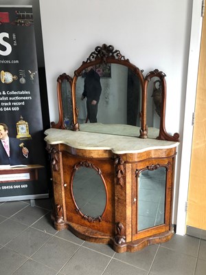 Lot 360 - A Victorian and later burr walnut veneered side cabinet