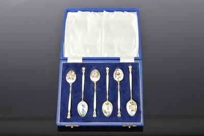 Lot 121 - A set of six pretty c1960s silver and enamelled coffee spoons