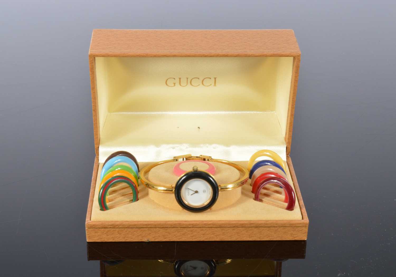 Lot 136 - A c1980s Gucci lady's gold plated quartz wristwatch