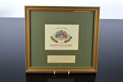 Lot 139 - A modern wooden cigar humidor and various cigars and two framed cigar labels