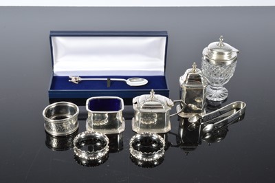 Lot 151 - A three piece silver cruet set and other silver items