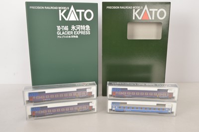 Lot 25 - Kato N Gauge Glacier Express Coach Pack and Other Swiss Coaches (5)