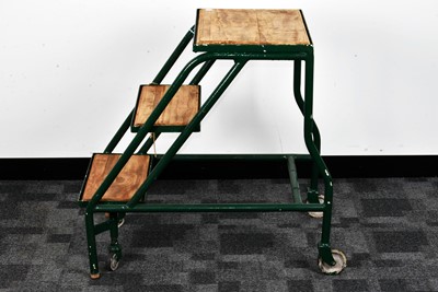 Lot 376 - A vintage set of green painted metal and wooden steps