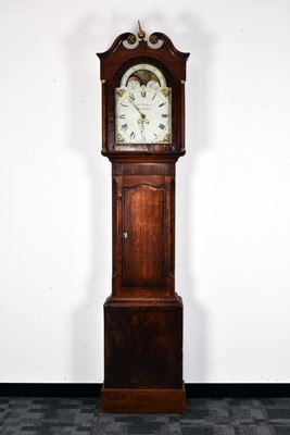 Lot 378 - A 19th century and later moonfaced oak cased longcase clock