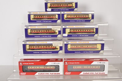 Lot 67 - Dapol N Gauge BR Collett Carmine and Cream/Crimson and Cream Coaches (9)