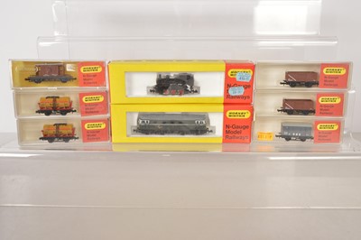 Lot 91 - Hornby Minitrix N Gauge BR Locomotives and Goods Wagons, (8)