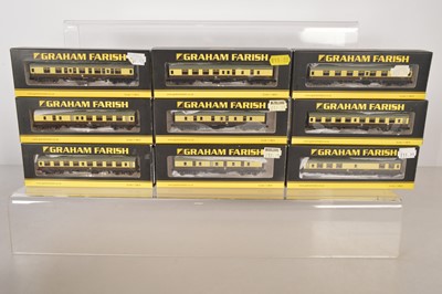 Lot 103 - Graham Farish by Bachmann N Gauge BR Chocolate & Cream Coaches (9)