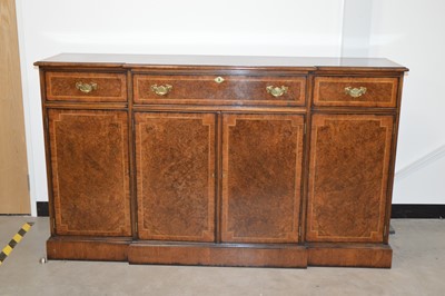 Lot 383 - A 20th century burr walnut and rosewood veneered side board